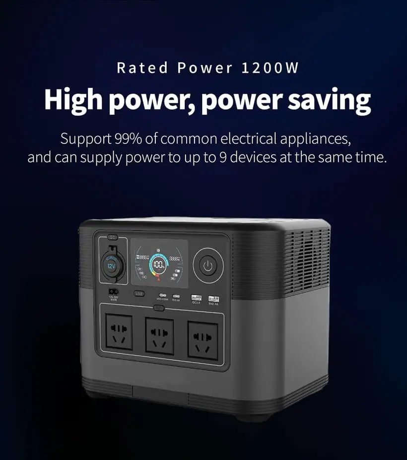 1200W Portable Power Station with PD65W QC3.0 TYPE-C LiFePO4 Battery Solar Power Supply detail 5