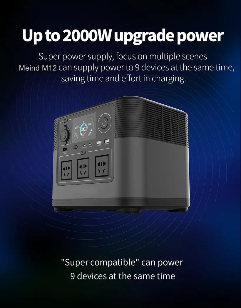1200W Portable Power Station with PD65W QC3.0 TYPE-C LiFePO4 Battery Solar Power Supply detail 7