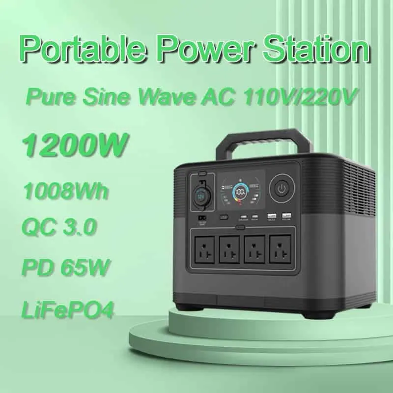 1200W Portable Power Station with PD65W QC3.0 TYPE-C LiFePO4 Battery Solar Power Supply
