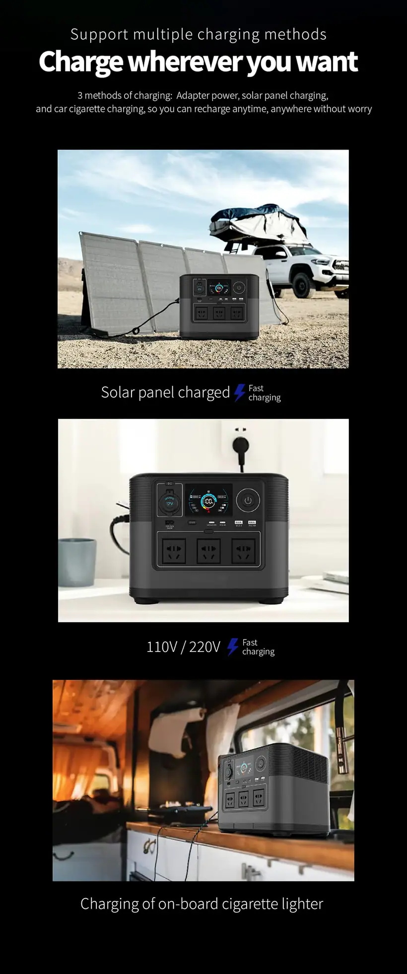 1200W Portable Power Station with PD65W QC3.0 TYPE-C LiFePO4 Battery Solar Power Supply detail 8