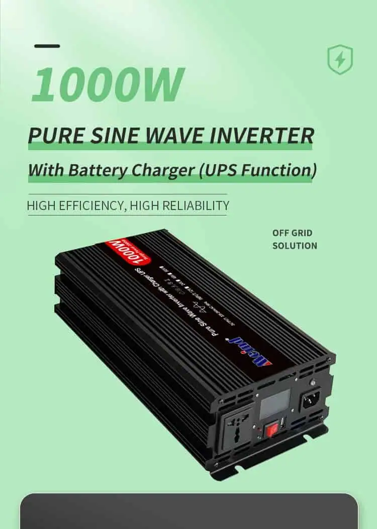 DC 12V/24V to AC 110V/220V Pure Sine Wave 1000W Power Inverter with Charger&UPS LCD Display detail 1