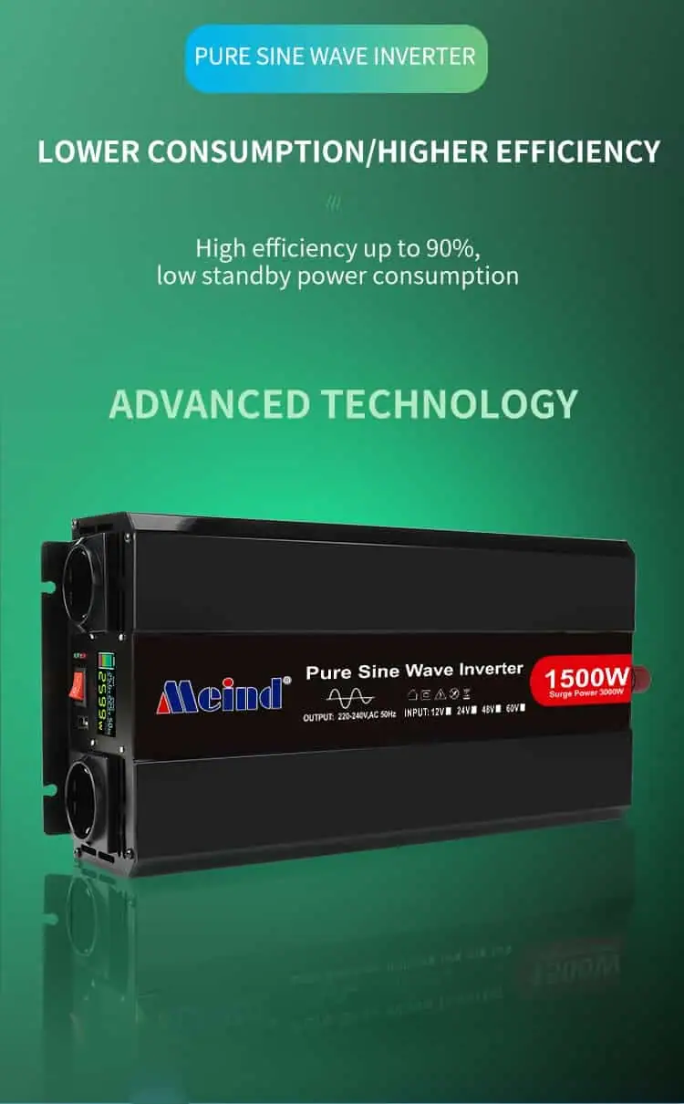 1500W DC 12V/24V/48V to AC 110V/220V Pure Sine Wave Power Inverter with LCD Display detail 3