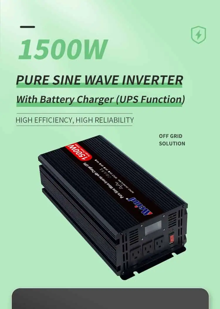 DC 12V/24V to AC 110V/220V Pure Sine Wave 1500W Power Inverter with Charger UPS LCD Display detail 1