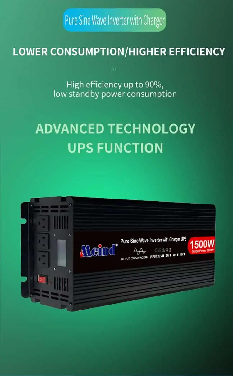 DC 12V/24V to AC 110V/220V Pure Sine Wave 1500W Power Inverter with Charger UPS LCD Display detail 3