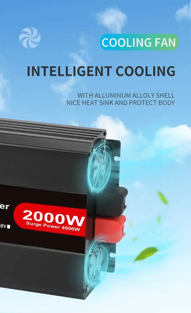 2000W DC 12V/24V/48V to AC 110V/220V Pure Sine Wave Power Inverter for Home with LCD Display detail 5