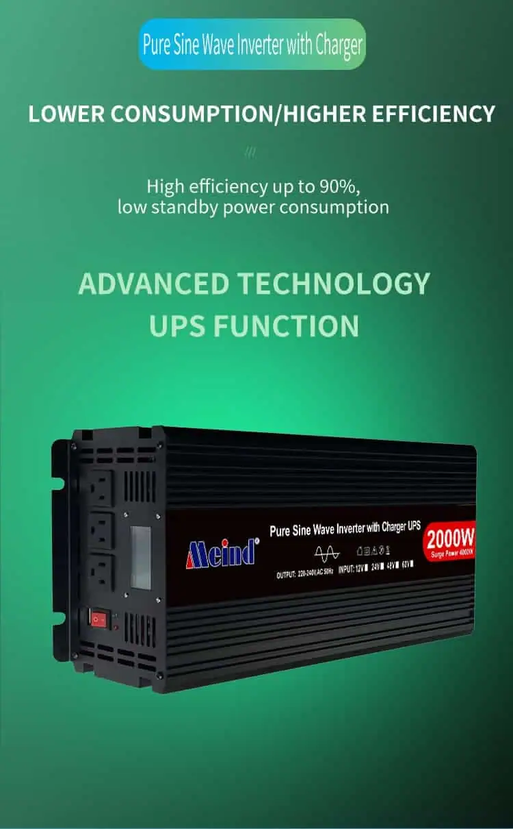 DC 12V/24V to AC 110V/220V Pure Sine Wave 2000W Power Inverter with Charger UPS LCD Display detail 3