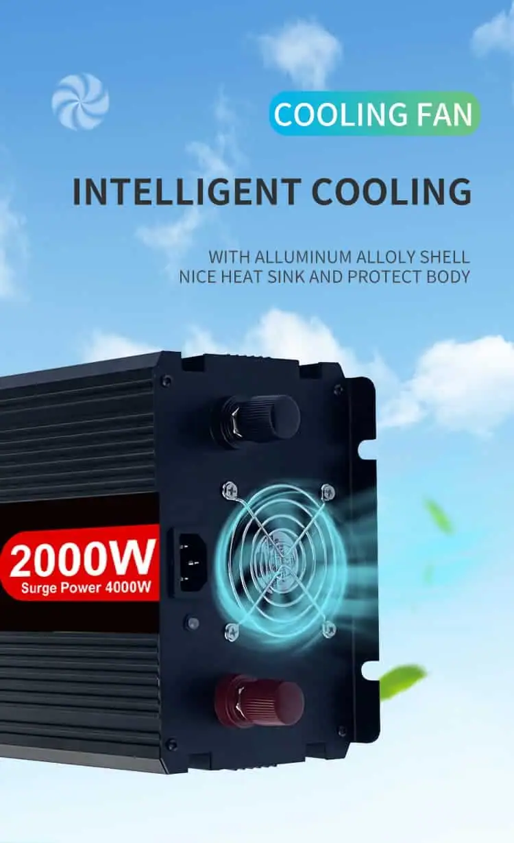 DC 12V/24V to AC 110V/220V Pure Sine Wave 2000W Power Inverter with Charger UPS LCD Display detail 5