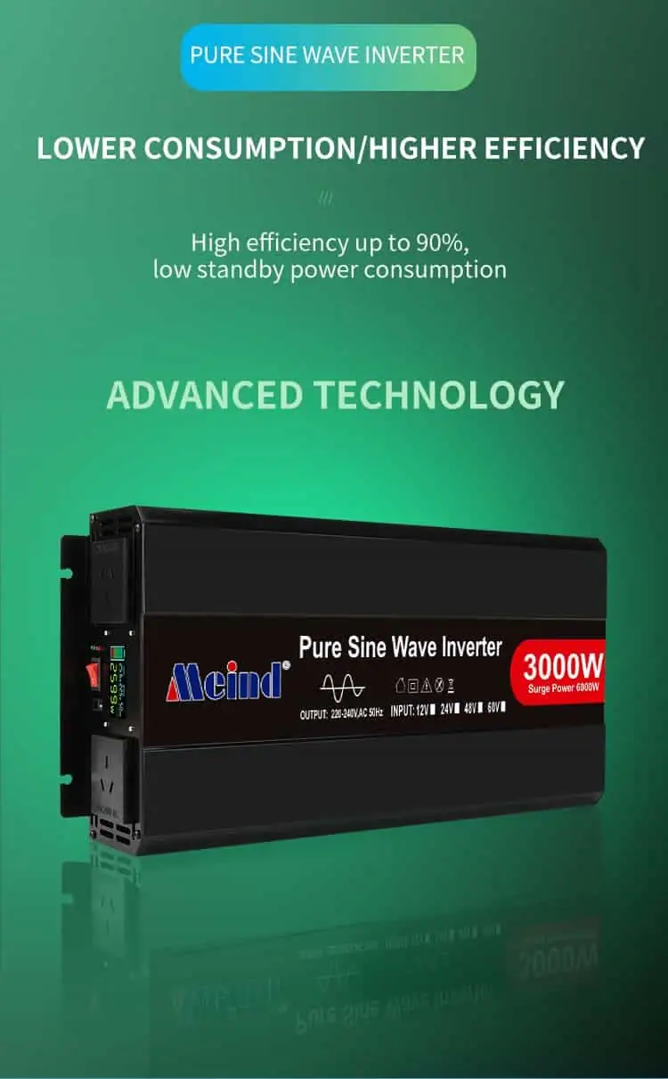 3000W DC12V/24V/48V to AC 110V/220V Pure Sine Wave Power Inverter for Home with LCD Display detail 3