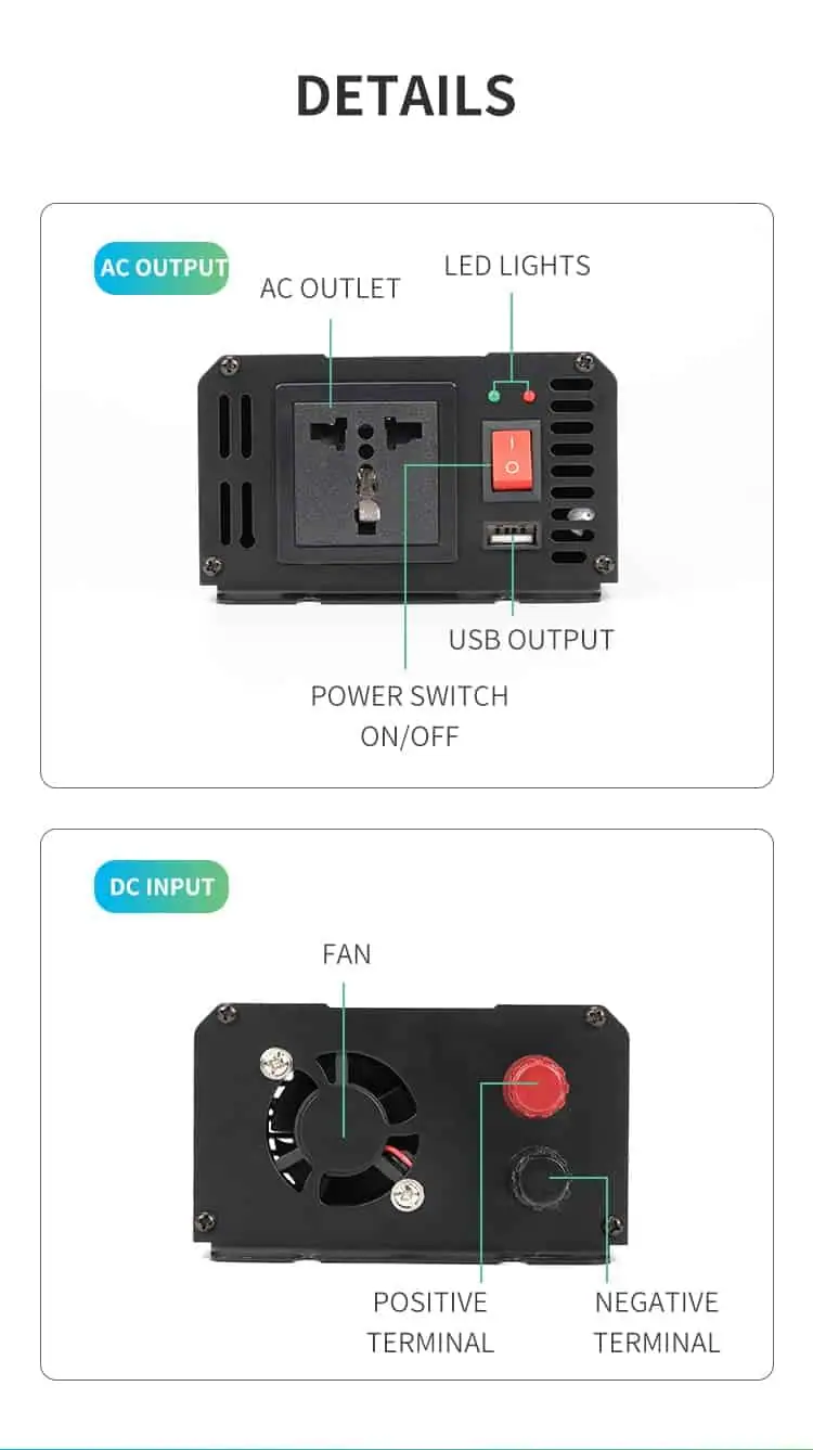 300W DC 12V/24V to AC 110V/220V Pure Sine Wave Power Inverter Car Inverter detail 5