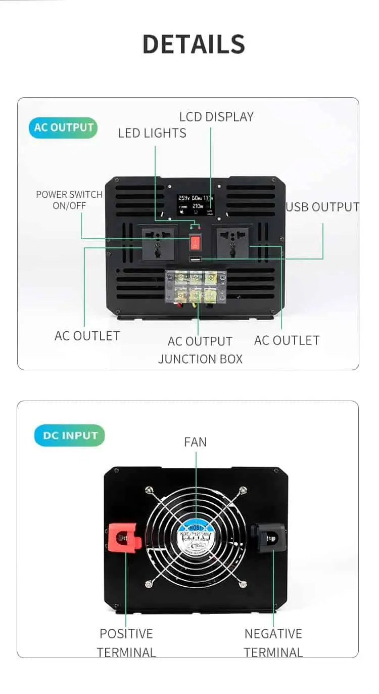 4000W DC 12V/24V/48V to AC 110V/220V Modified Sine Wave Power Inverter with LCD Display detail 6