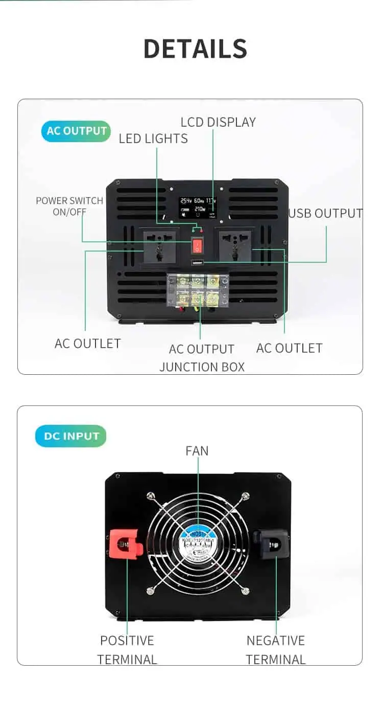 5000W DC12V/24V/48V to AC 110V/220V Modified Sine Wave Power Inverter with LCD Display detail 6