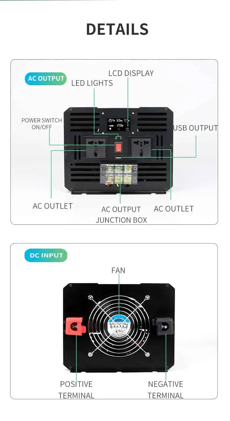 6000 Watt Inverter DC 12V/24V/48V to AC 110V/220V Modified Sine Wave with LCD Display detail 6