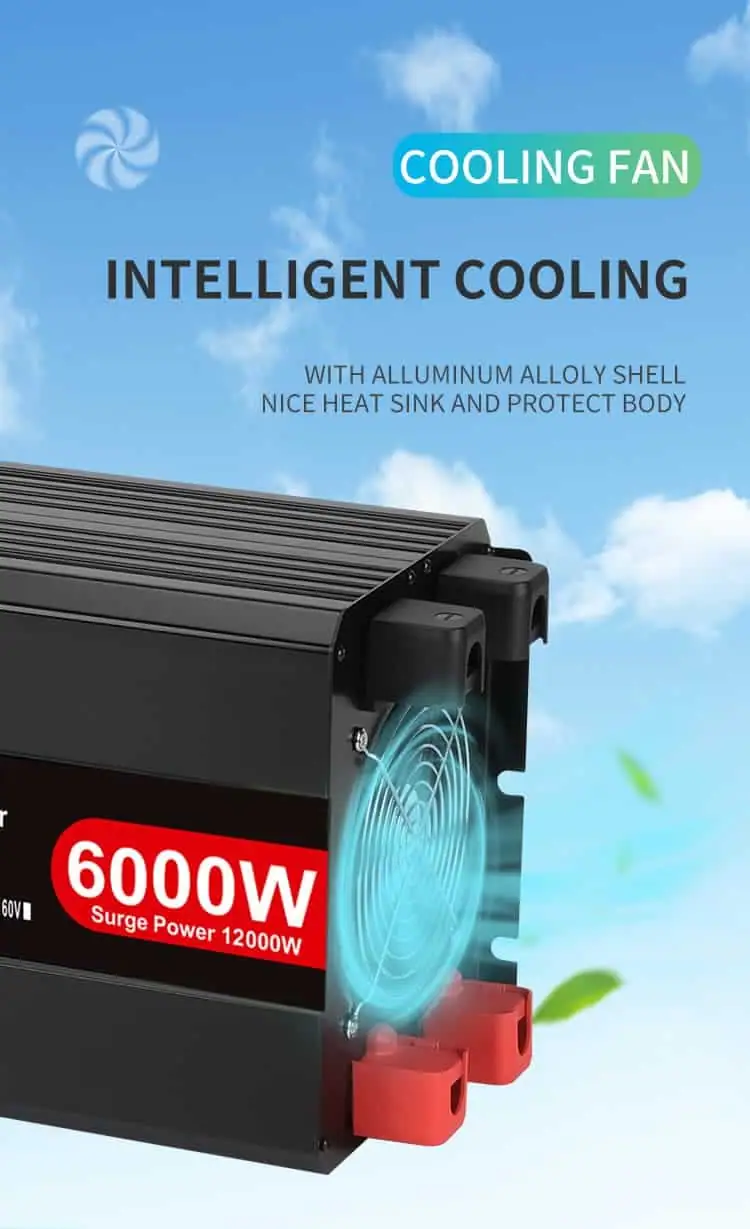 6000W DC 12V/24V/48V to AC 110V/220V Pure Sine Wave Power Inverter for Home with LCD Display detail 5