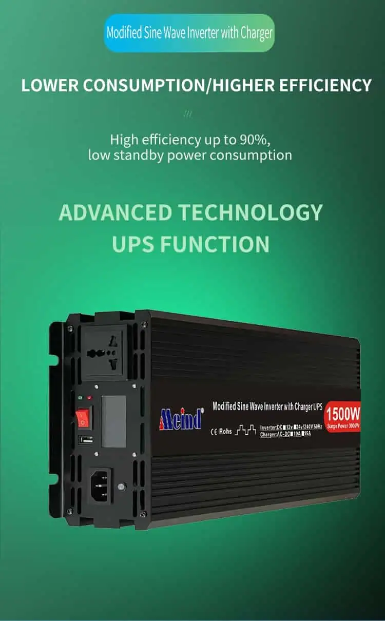 DC 12V/24V to AC 110V/220V Modified Sine Wave 1500W Power Inverter with Charger&UPS LCD Display detail 3