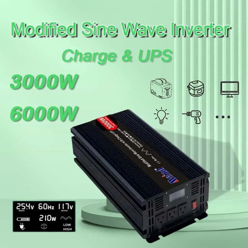DC 12V/24V to AC 110V/220V Modified Sine Wave 3000 Watt Inverter with Charger&UPS LCD Display