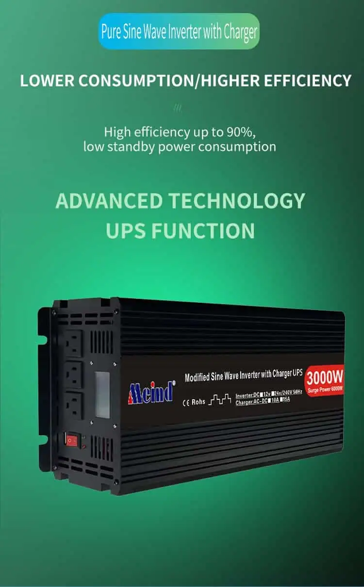 DC 12V/24V to AC 110V/220V Modified Sine Wave 3000 Watt Inverter with Charger&UPS LCD Display detail 3