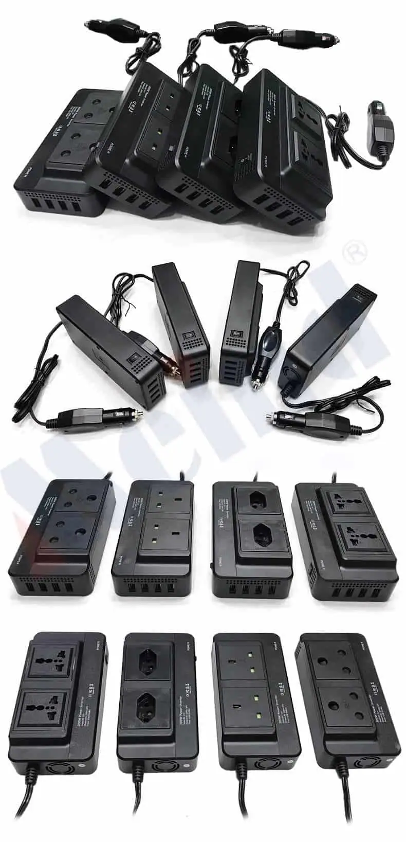 200 Watt Inverter DC 12V to AC 110V/220V with 4 USB Output 2 European/Brazilian/Universal Sockets detail 10