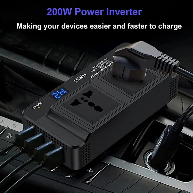 200 Watt Inverter DC 12V to AC 110V/220V with 4 USB Output 2 European/Brazilian/Universal Sockets detail 4