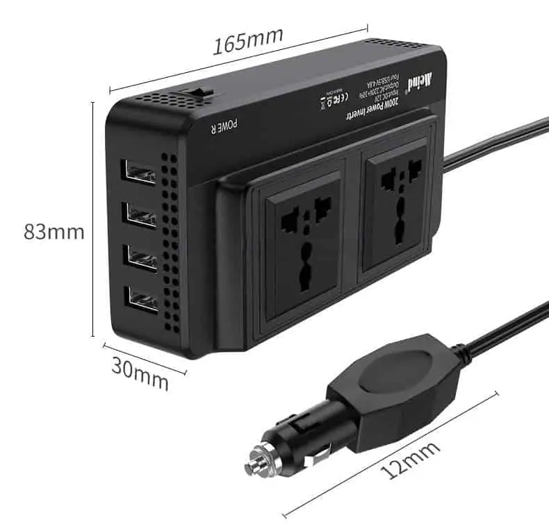 200 Watt Inverter DC 12V to AC 110V/220V with 4 USB Output 2 European/Brazilian/Universal Sockets detail 8