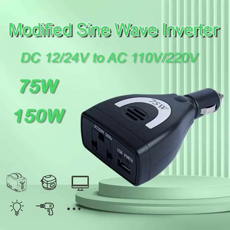 75W Power Inverter Modified Sine Wave DC to AC Converter Car Inverter with USB American Socket