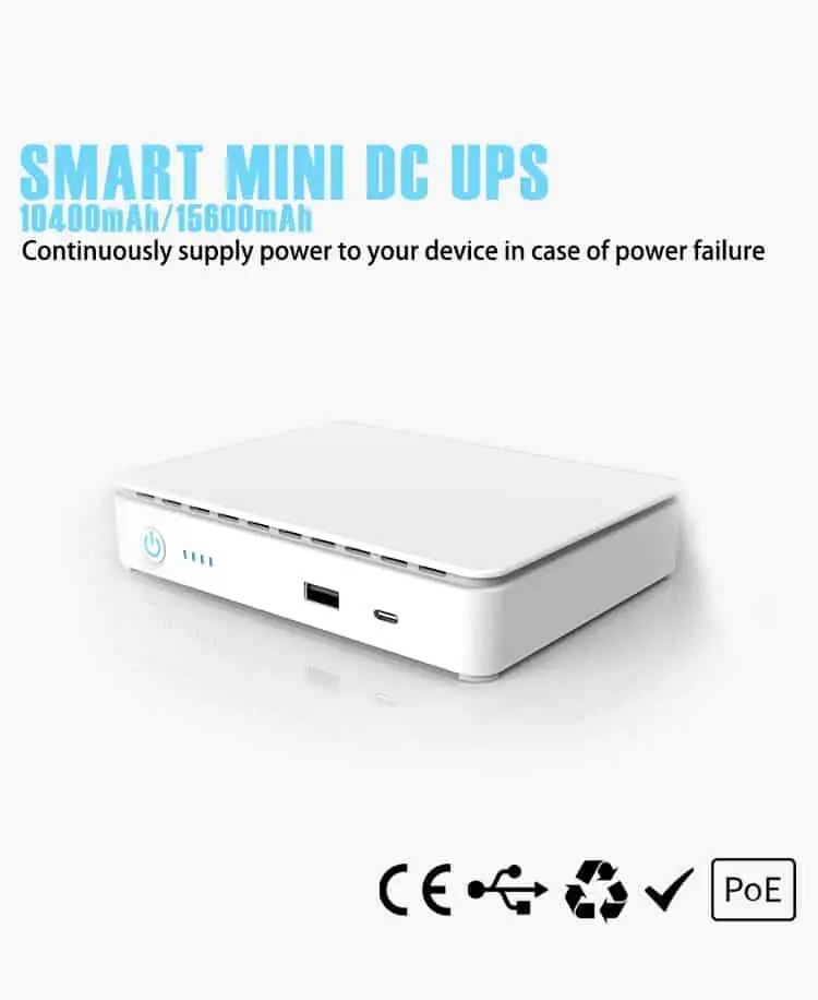 10400/15600mAh 35W Mini DC UPS Power Bank Backup Power with Lithium Battery USB TYPE-C POE for WiFi Routers detail 1