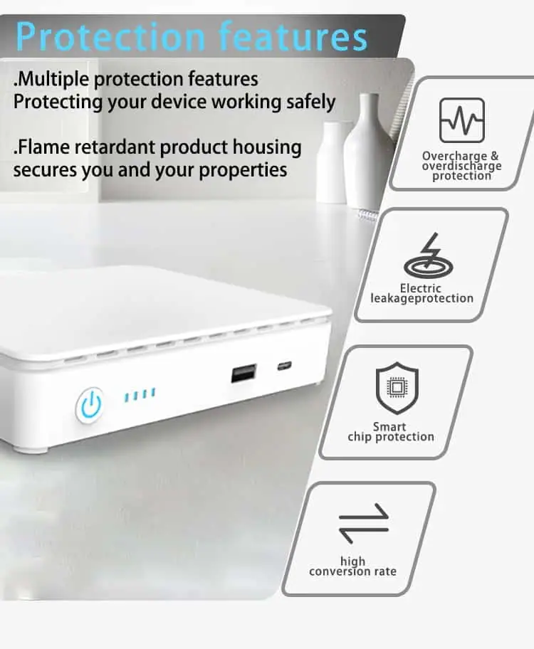 10400/15600mAh 35W Mini DC UPS Power Bank Backup Power with Lithium Battery USB TYPE-C POE for WiFi Routers detail 3