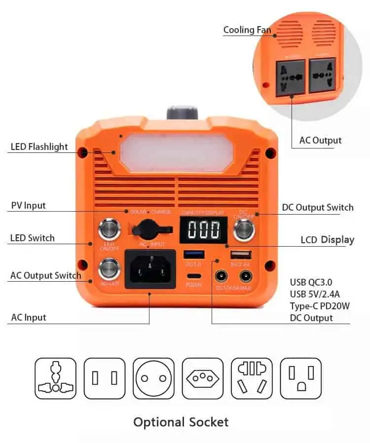 300W/500W UPS Power Station Portable Solar Power Supply Rechargeable Power Generator with Type-C LED Light detail 5