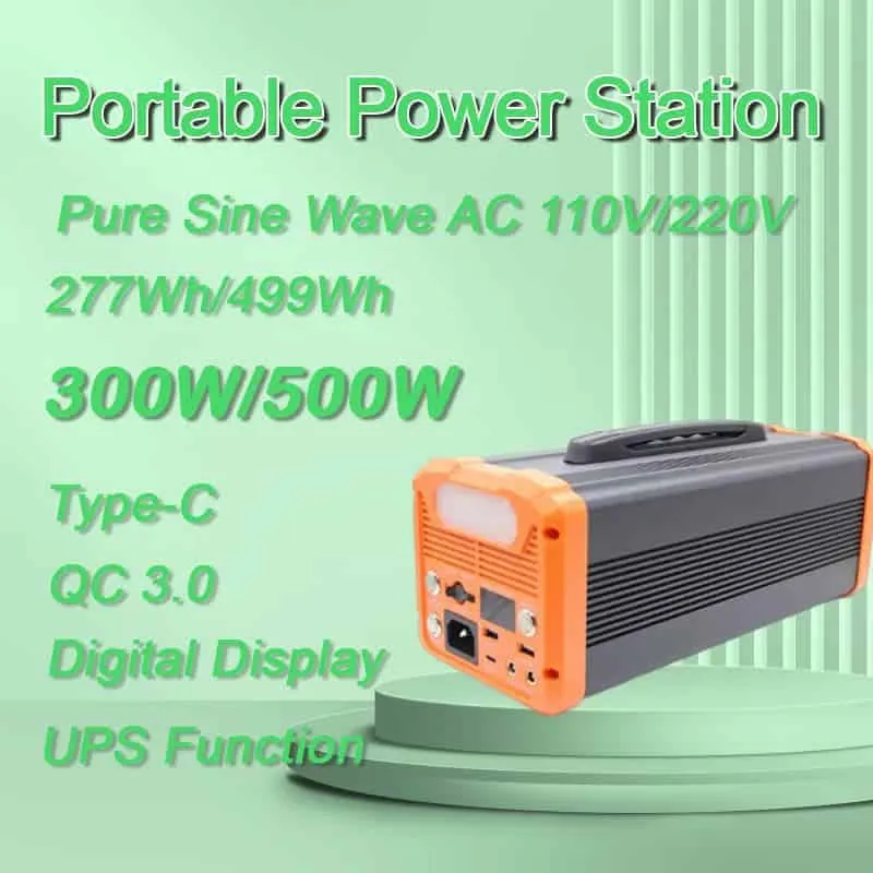 300W/500W UPS Power Station Portable Solar Power Supply Rechargeable Power Generator with Type-C LED Light