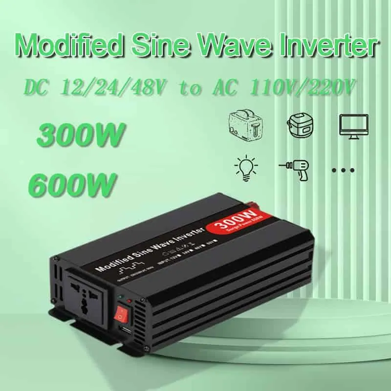 300W DC 12V/24V to AC 110V/220V Modified Sine Wave Peak 600W Power Inverter