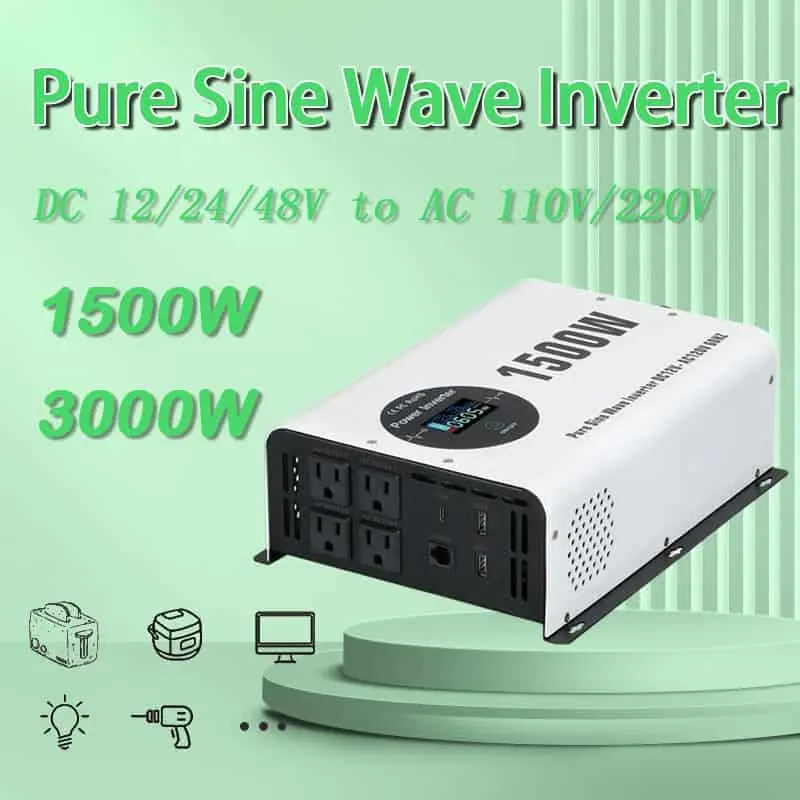 1500W Pure Sine Wave Power Inverter with LCD Wireless Remote Control