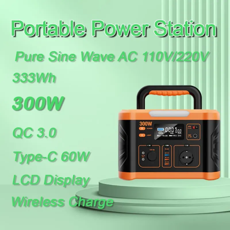 300W Pure Sine Wave Portable Power Station Solar Power Supply for Outdoors Camping Travel Hunting Emergency