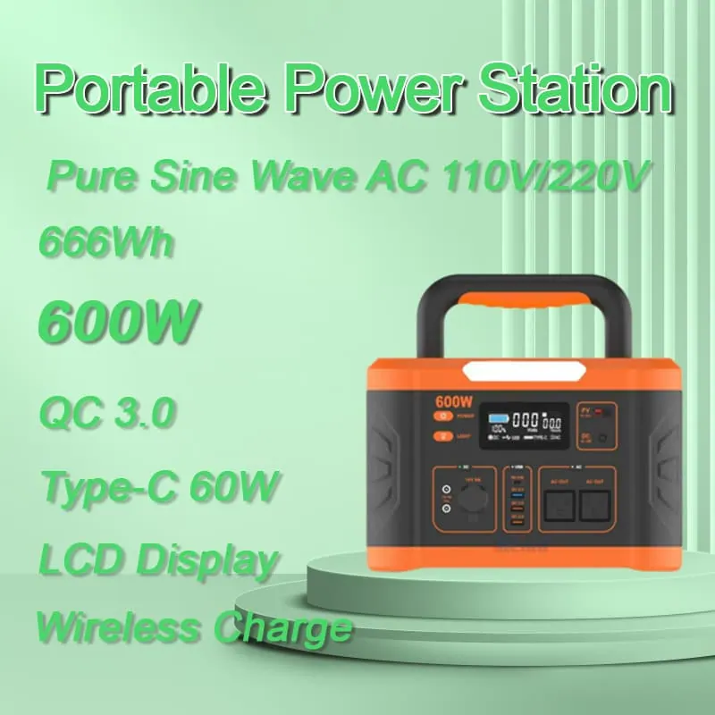 600W Pure Sine Wave Portable Power Station Solar Generator for Outdoors Camping Travel Hunting Emergency
