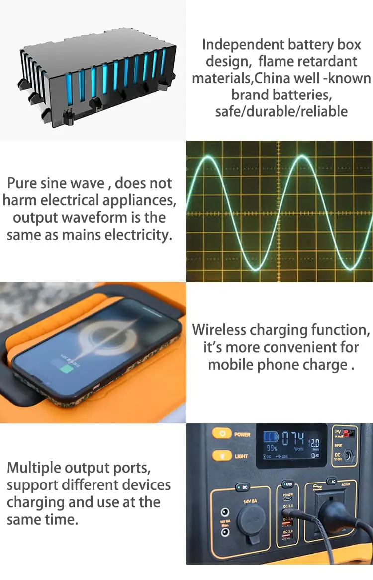 1000W Pure Sine Wave Portable Power Station Solar Generator with Wireless Charge detail 5