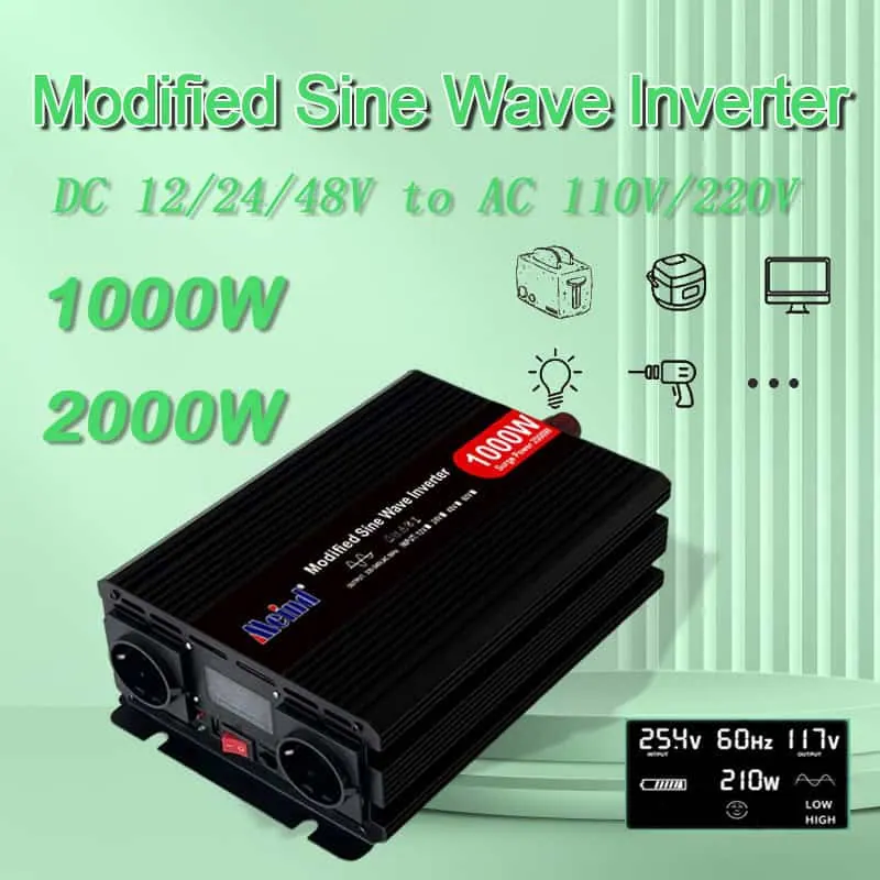 1000W DC 12V/24V/48V to AC 110V/220V Modified Sine Wave Peak 2000W Power Inverter