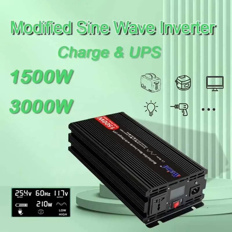 DC 12V/24V to AC 110V/220V Modified Sine Wave 1500W Power Inverter with Charger&UPS LCD Display