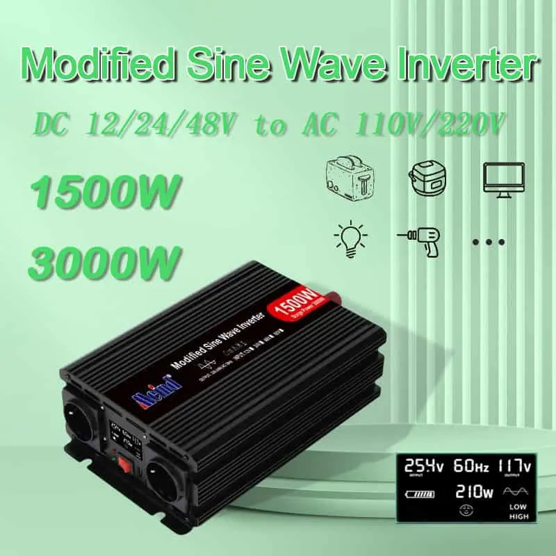 1500 Watt Inverter DC 12V/24V/48V to AC 110V/220V Modified Sine Wave Peak 3000W