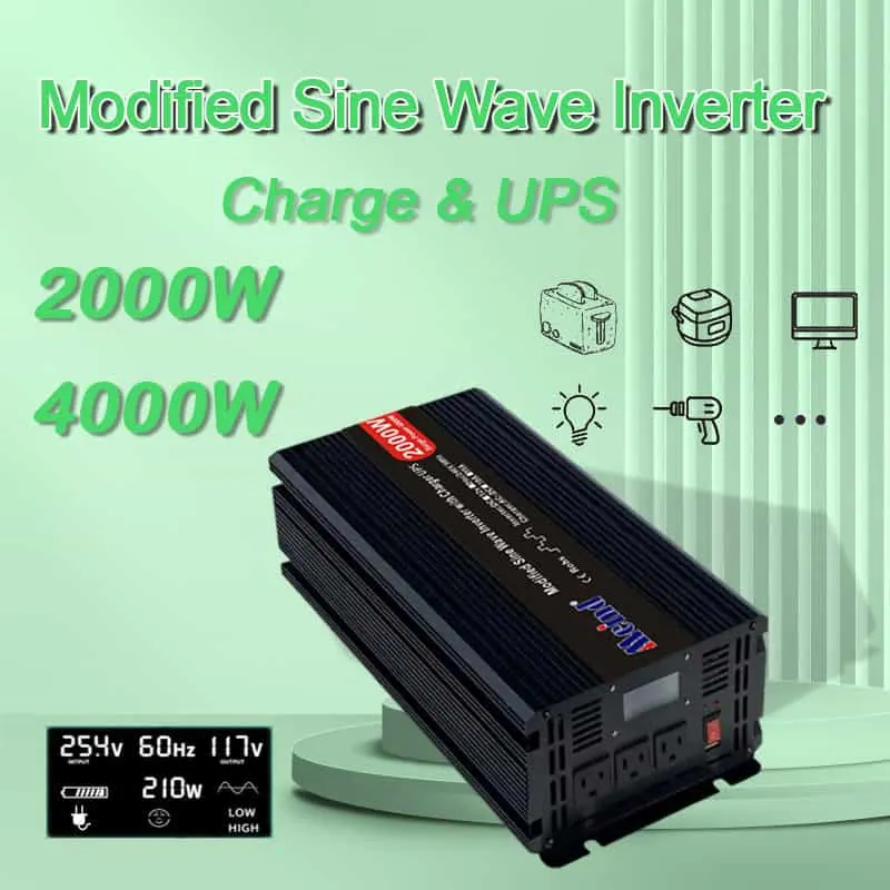 DC 12V/24V to AC 110V/220V Modified Sine Wave 2000 Watt Inverter with Charger&UPS LCD Display