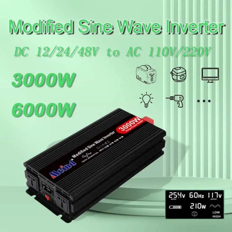 DC 12V/24V to AC 110V/220V Modified Sine Wave 3000W Power Inverter with LCD Display