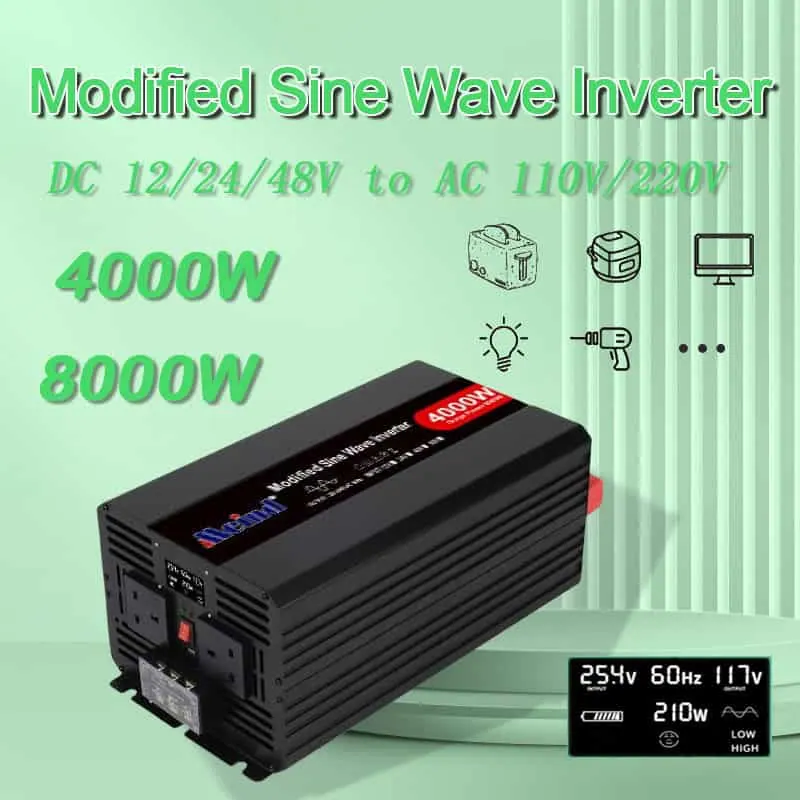 4000W DC 12V/24V/48V to AC 110V/220V Modified Sine Wave Power Inverter with LCD Display