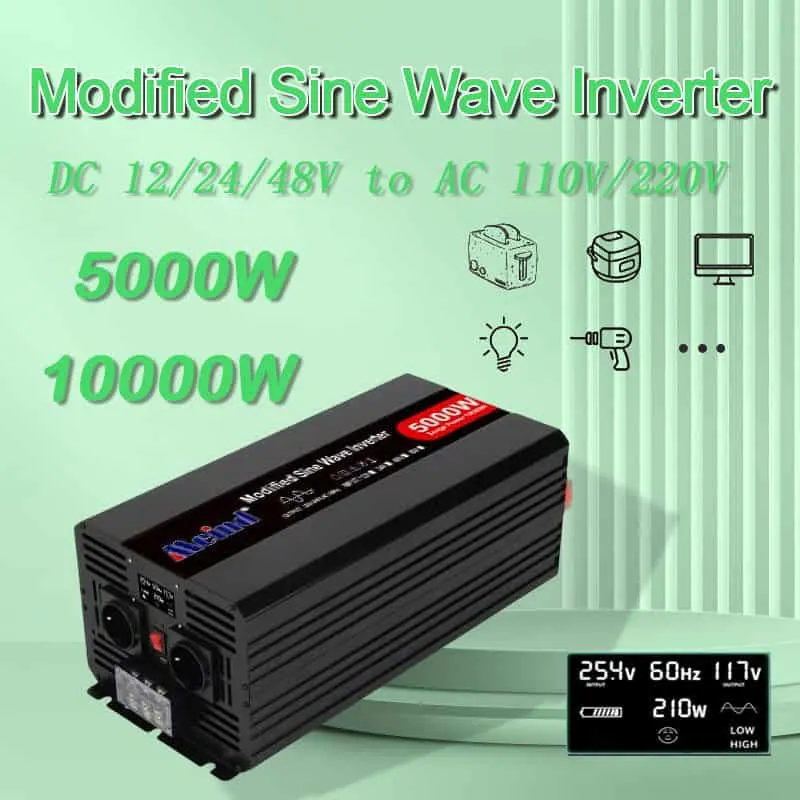5000W DC12V/24V/48V to AC 110V/220V Modified Sine Wave Power Inverter with LCD Display