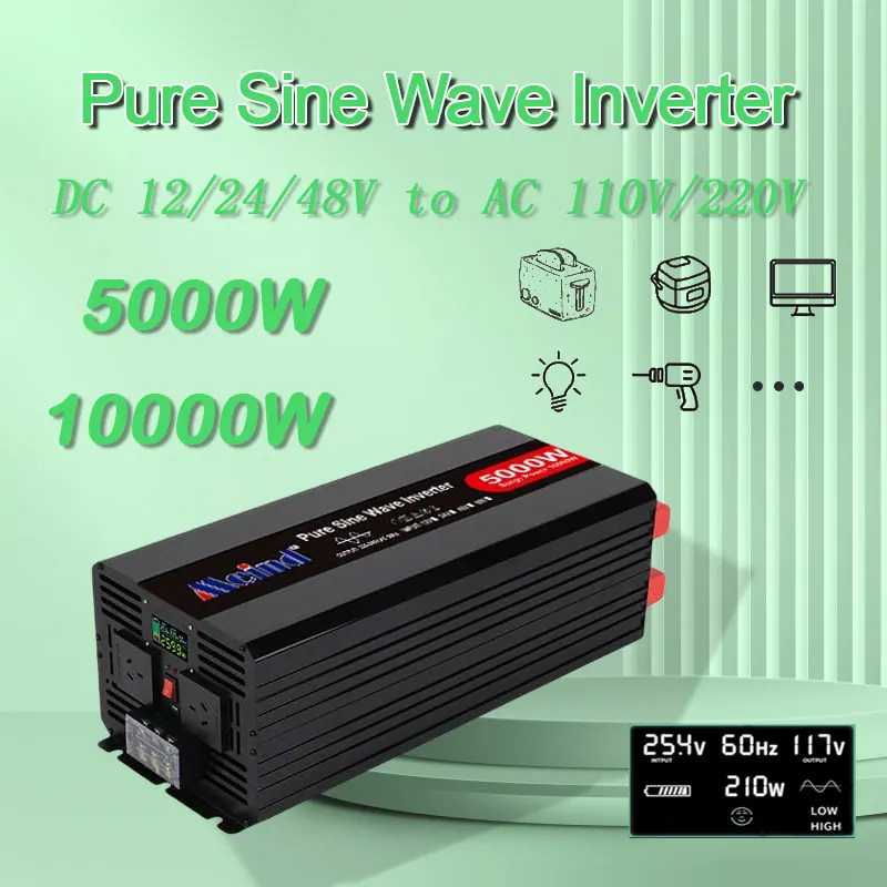5000 Watt Inverter Pure Sine Wave DC12V/24V/48V to AC 110V/220V with LCD Display