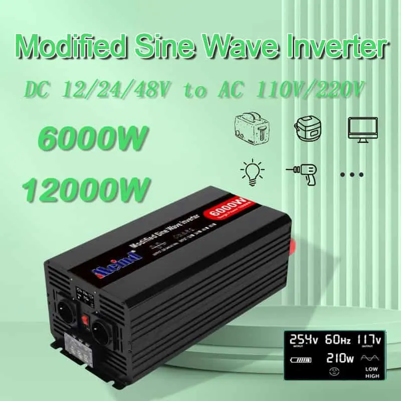 6000 Watt Inverter DC 12V/24V/48V to AC 110V/220V Modified Sine Wave with LCD Display