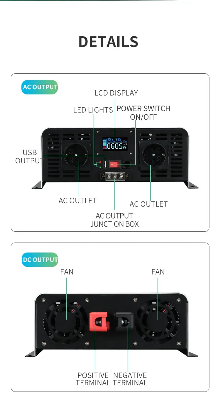 8000W DC 24V/48V to AC 110V/220V Pure Sine Wave Power Inverter for Home with LCD Display detail 8
