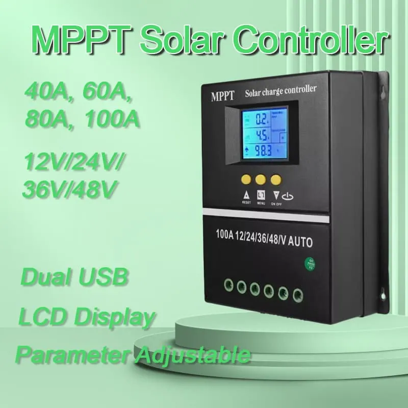 60A/80A/100A MPPT Solar Panel Charge Controller Regulator 12V/24V/36V/48V DC Dual-USB