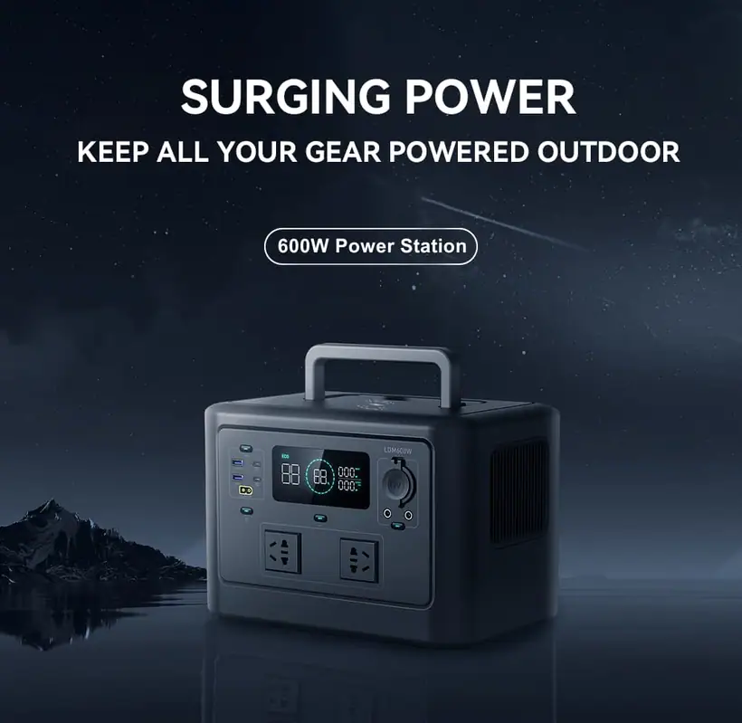 600W Portable Power Station with TYPE-C LiFePO4 Battery Wireless Charge Solar Generator detail 1