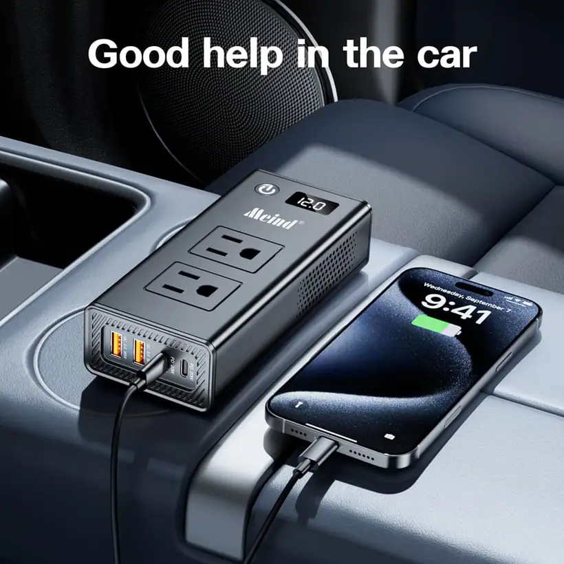 200W DC 12V to AC 220 110V Car Inverter 4 USB Output QC3.0 PD Fast Charging Voltage Inverter for Cars detail 4
