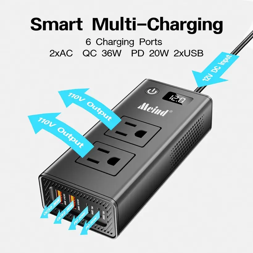 200W DC 12V to AC 220 110V Car Inverter 4 USB Output QC3.0 PD Fast Charging Voltage Inverter for Cars detail 6