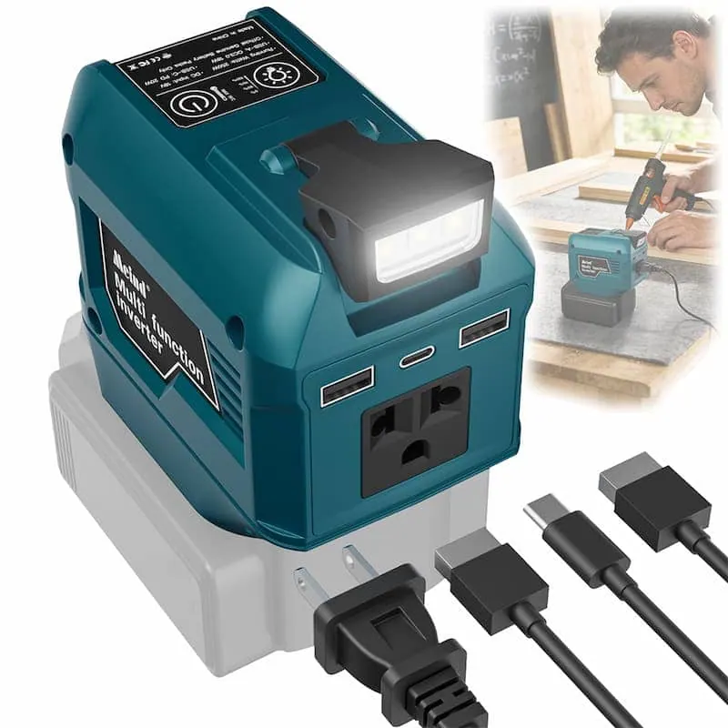 250W (Peak 500W) DC 12V to AC 220V/110V Power Inverter Compatible with Dewalt, Makita, Milwaukee 18/20V Battery with AC Outlet, USB Ports, Type-C Fast Charging, LED Light view 3