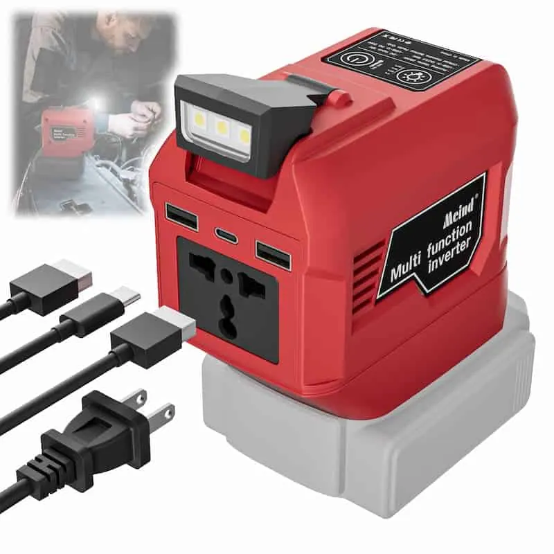 250W (Peak 500W) DC 12V to AC 220V/110V Power Inverter Compatible with Dewalt, Makita, Milwaukee 18/20V Battery with AC Outlet, USB Ports, Type-C Fast Charging, LED Light view 2