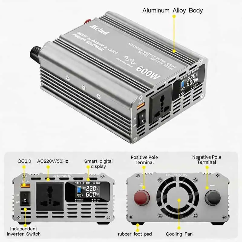 600W DC 12V/24V to AC 110V/220V Pure Sine Wave Power Inverter with LCD Display detail 7